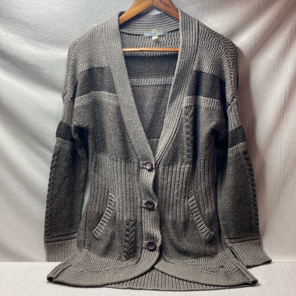Smartwool gray color block button front v neck merino wool cardigan size large - Picture 1 of 4